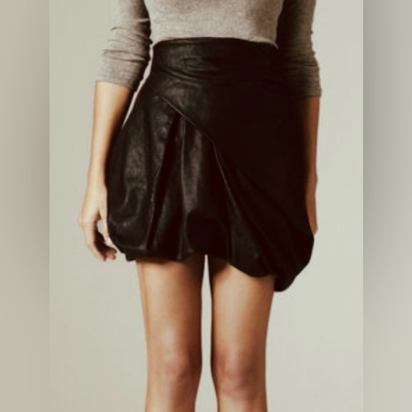 NWT All Saints Domore Bronze Gray Patina Genuine Lambskin Leather Bubble Skirt - Picture 6 of 8